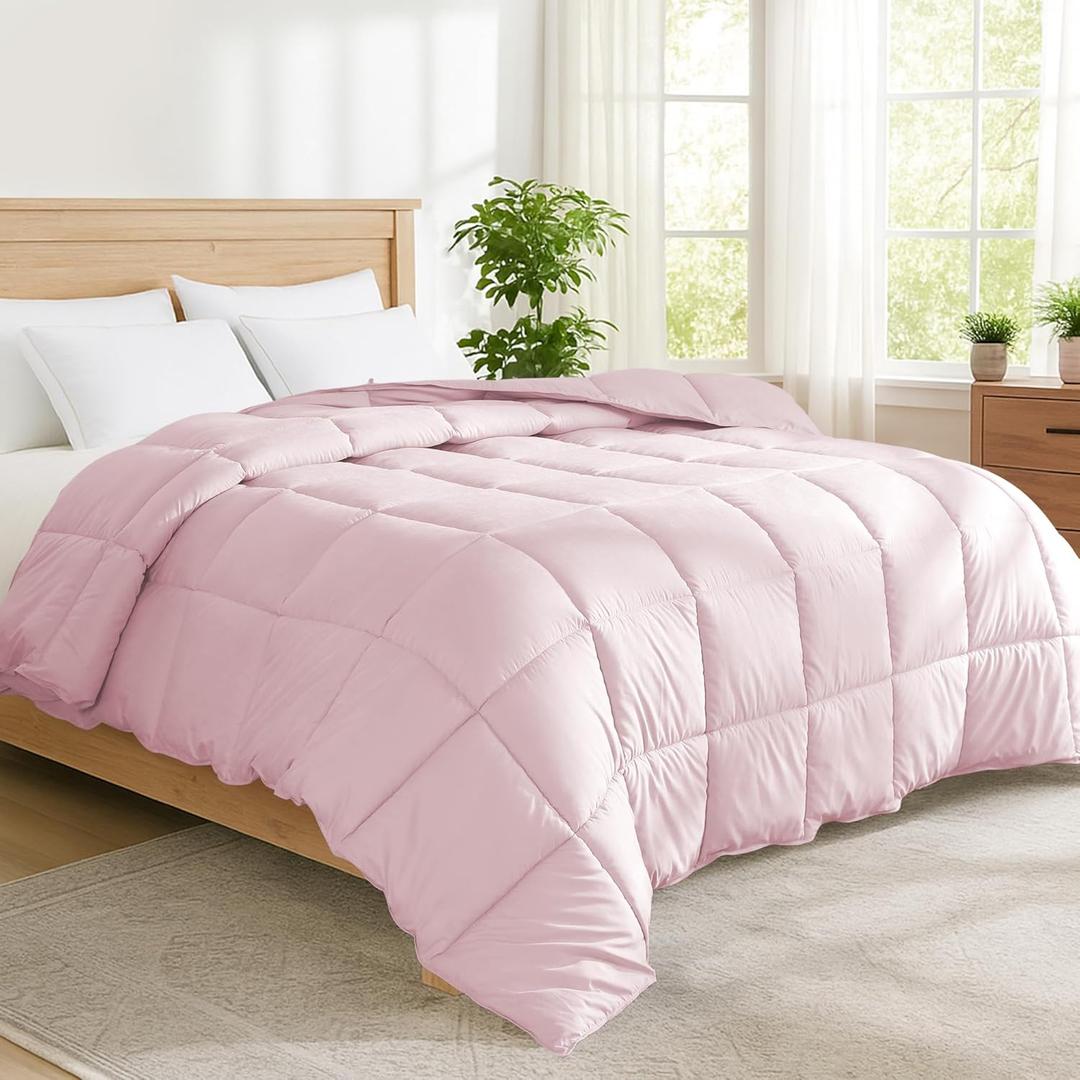 Peace nest King Size Goose Feather Fiber and Down Comforter Fluffy Duvet Insert All Season Hotel Luxury Bedding Comforters Soft Medium Warmth 88x104 Inches Pink
