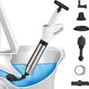 Toilet Plunger, High Pressure Drain Unclogger Plungers with Pressure Gauge, toilet auger Air Drain Blaster, Versatile Heavy Duty Clog Remover for Bathroom, Kitchen, Floor Drain (White)