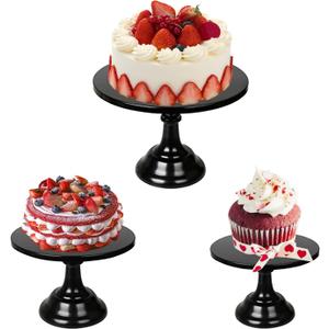 3 Pcs Black Cake Stand Set Round Metal Cake Display Stand 8/10/12 inch Dessert Table Decorations Cupcake Holder Round Cake Pedestal Stand Holder Plate for Wedding Birthday Party Anniversarie