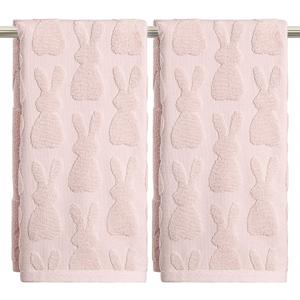 Artoid Mode 2 Pcs Pink 3D Rabbit Jacquard Easter Hand Towels for Bathroom, 100% Cotton Soft Absorbent Bathroom Decor Towels, 13.7 x 29.5 Inch