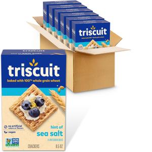 Triscuit Hint of Sea Salt Whole Grain Wheat Crackers, Vegan Crackers, Vegan Snacks, Bulk Snacks, 6 - 8.5 oz Boxes (EXP 08/05/26)