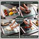 Tempered Glass Cutting Board Set for Kitchen Counter - Dishwasher Safe with Juice Grooves, Non-Slip Silicone Edges & Beveled Grip - 16"x12" & 12"x8" Serving Tray (Pink)