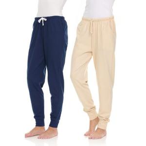 2 Pack: Womens Cotton Joggers - 100% Cotton Lounge Athletic Casual Sleep Casual Pajama PJ Pants Sweatpants L