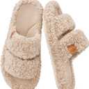 EverFoams Womens Fuzzy Open-toe Slippers Indoor Vintage Khaki, 7-8 US