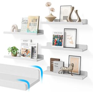 YUFLINX 16White Floating Shelves for Wall with Anti-Crash Design Set of 6,Nursery Book Shelves for Room Decor/Storage/Display,Hanging Wall Shelves for Bedroom, Bathroom, Living Room,Kids Room