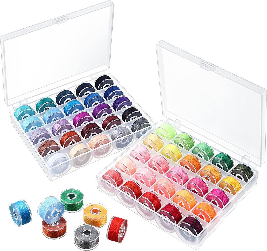 Outus Assorted Colors 50 Pieces Prewound Thread Bobbins with Bobbins Box for Compatible with Brother Sewing Machine Emergency and Travel, DIY and Home