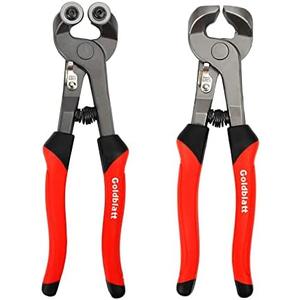 Goldblatt 2 Piece Glass Tile Nippers Set - Heavy Duty Wheeled Glass Mosaic Nipper & Hd Ceramic Tile Nipper, Tile Cutter Pliers Soft-grip Handle - Shapping Plier, Nipper Cutting Tools, Stone, Metal