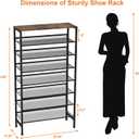 Large Shoe Rack 8 Tier Shoe Organizer, Heavy Duty Metal Shoe Storage Vertical Shoe Rack for Closet Front Door Entrance, Up to 28 Pairs, Top Wooden Storage Shelf, Black