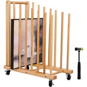 Art Storage Rack with Caster Wheels, Art Drying Rack, Wooden Canvas Storage, Painting Rack, Canvas Organizer Drying Rack for Studios, Artworks, Gallery Art Rack for Display of Canvas, Prints, Panels