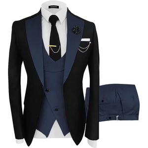 Wangyue Mens Suit 3 Piece Slim Fit Suits for Men Wedding Prom Tuxedo for Men Formal Business Suit (Large, Black-navy)