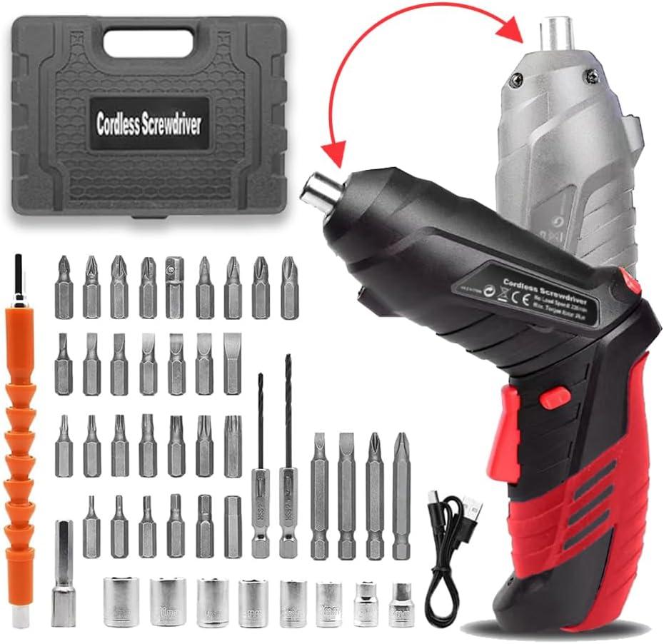 Cordless Power Screwdriver Electric Screwdriver Rechargeable Set, Battery Powered Screwdriver Kit Including 46pcs Bits, Pivoting Handle and LED Lights Small Drill with Portable Carrying Case
