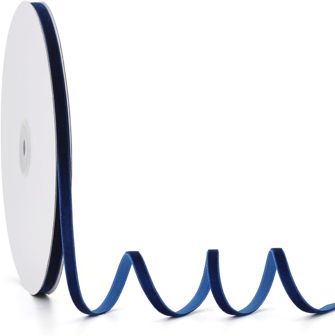 Jeuhoue Velvet Ribbon Navy Blue, 1/4 Inch x 20Yd, Perfect for Christmas Gift Wrapping, Floral Bouquets, Home Decor, Party DIY Decorations (1/4" x 20Yd Navy Blue)