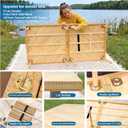 60"x30" Portable Boho Wooden Low Folding Picnic Table for Indoor Outdoor, Diagonal Stripe 60*30inch