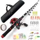Lixada Fishing Rod and Reel Combo with Fishing Lures for Adult, 6.89ft/2.1m Telescopic Fishing Rod with Baitcasting Reel 18+1BB Right/Left Hand Portable Fishing Kits Complete for Fishing Trip