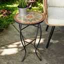 Quality Outdoor Living 29-KY04TN Accent Side Table - Small, Colorful Mosaic Design, Rust-Resistant Steel Frame, Tan