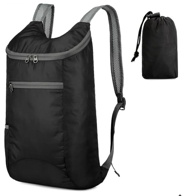 2 Pieces Packable Backpack for Men Women, Waterproof Foldable Hiking Backpack with Breathable Shoulder Strap, Lightweight Outdoor Daypack for Travel Camping Biking Cycling, Black