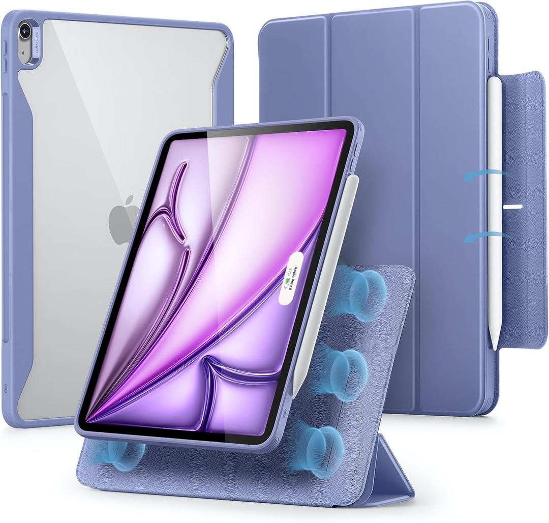 ESR for iPad Air 13 Inch Case M4/M3/M2 (2026/2025/2024) with Pencil Holder, Removable Magnetic Cover, Vertical Stand, Fully Supports Pencil Pro and Pencil(USB-C), Rebound 360 Series, Purple
