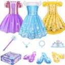Meland Princess Dress Up for Girls 3-6, Dress Up Clothes for Girls with Princess Shoes Toy, Birthday Gift for Toddlers Girls