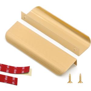 10 Pack 5" (120mm) Overall Length Edge Finger Pull,Brushed Brass Concealed Kitchen Cabinet Handle,Top Mount Flat Cabinet Pulls for Cupboard Door Drawer,6814
