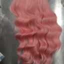 Lativ Pink Wigs for Women Bob Wig with Bangs Short Curly Wavy Shoulder Length 14 Inches Colorful Heat Resistant Synthetic Hair For Halloween Costumes Cosplay Daily Use