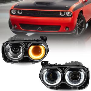 Xenon Headlights Assembly W/AIR Catcher Compatible with Dodge Challenger 2015 2016 2017 2018 2019 2020 HID Model Headlamps Pair with Black Housing Replacement Driver Left & Passenger Right