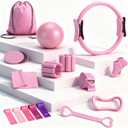 Pilates Equipment Kit for Home Workouts - 18pcs Set- 14'' Pilates Ring and Ball Set for Women, Pilates/Yoga Accessories Kit with Wrist Weights, Resistance Bands, Core Sliders, Yoga Strap, Socks, Bag