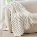 BEDELITE Fleece Throw Blanket for Couch - 300GSM Soft & Warm Fluffy Cream White Blanket, Decorative and Giftable Striped Blankets for Women, Men, 50"x60", Cream