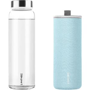 Glass Water Bottles 32 oz, 1 liter / 1000ml Wide Mouth Glass Drinking Bottles with Lids, Large Reusable Borosilicate Water Bottle for School Home Office Travel Sport Yoga Gym, 1 Pack (Light Blue)