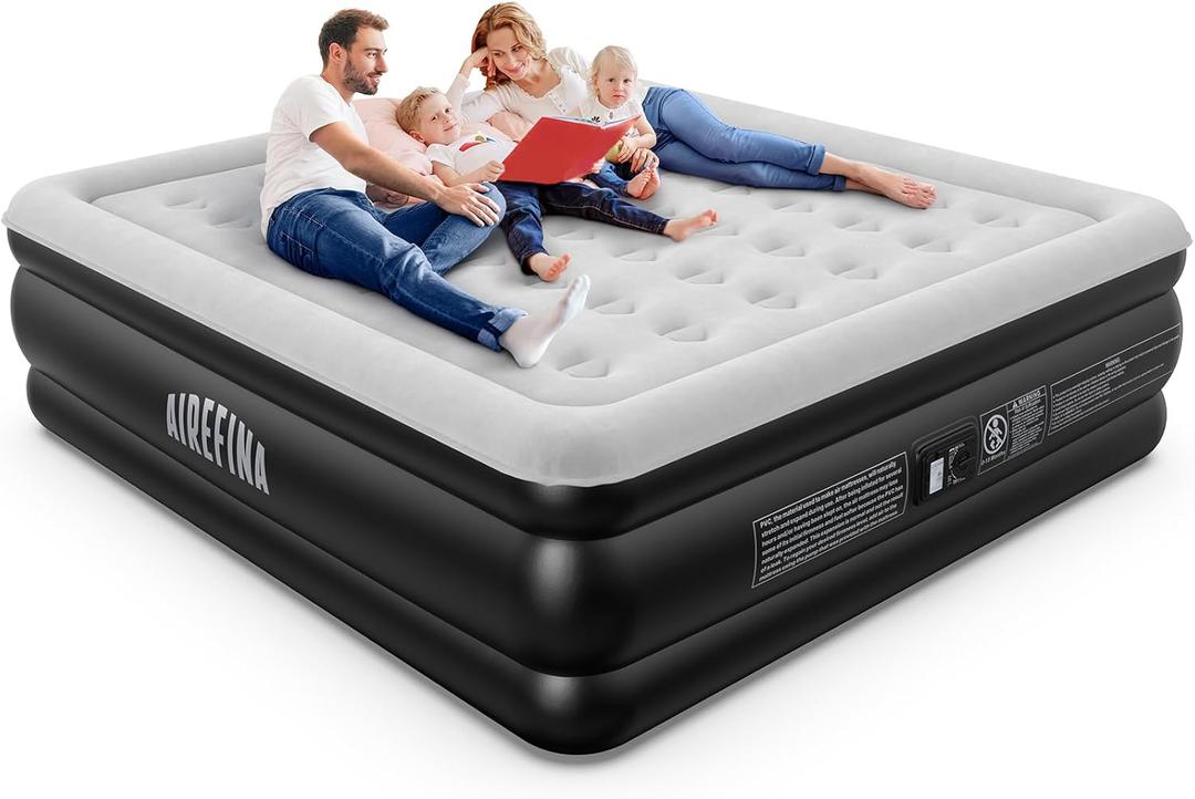 Airefina King Size Air Mattress With Built in Pump Raised, 18" Blow Up Mattress Comfort for Guest Home Family Easy Quickly Inflation/Deflation Inflatable Portable Colchones Inflables with Carrying Bag