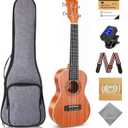 Ranch 23 Inch Concert Ukulele Kit for Beginners Adults, Sapele Wood Hawaiian Ukelele with Arched Back for Richer Sound, Includes 12 Online Lessons, Gig Bag, Tuner, Strap, Aquila Strings