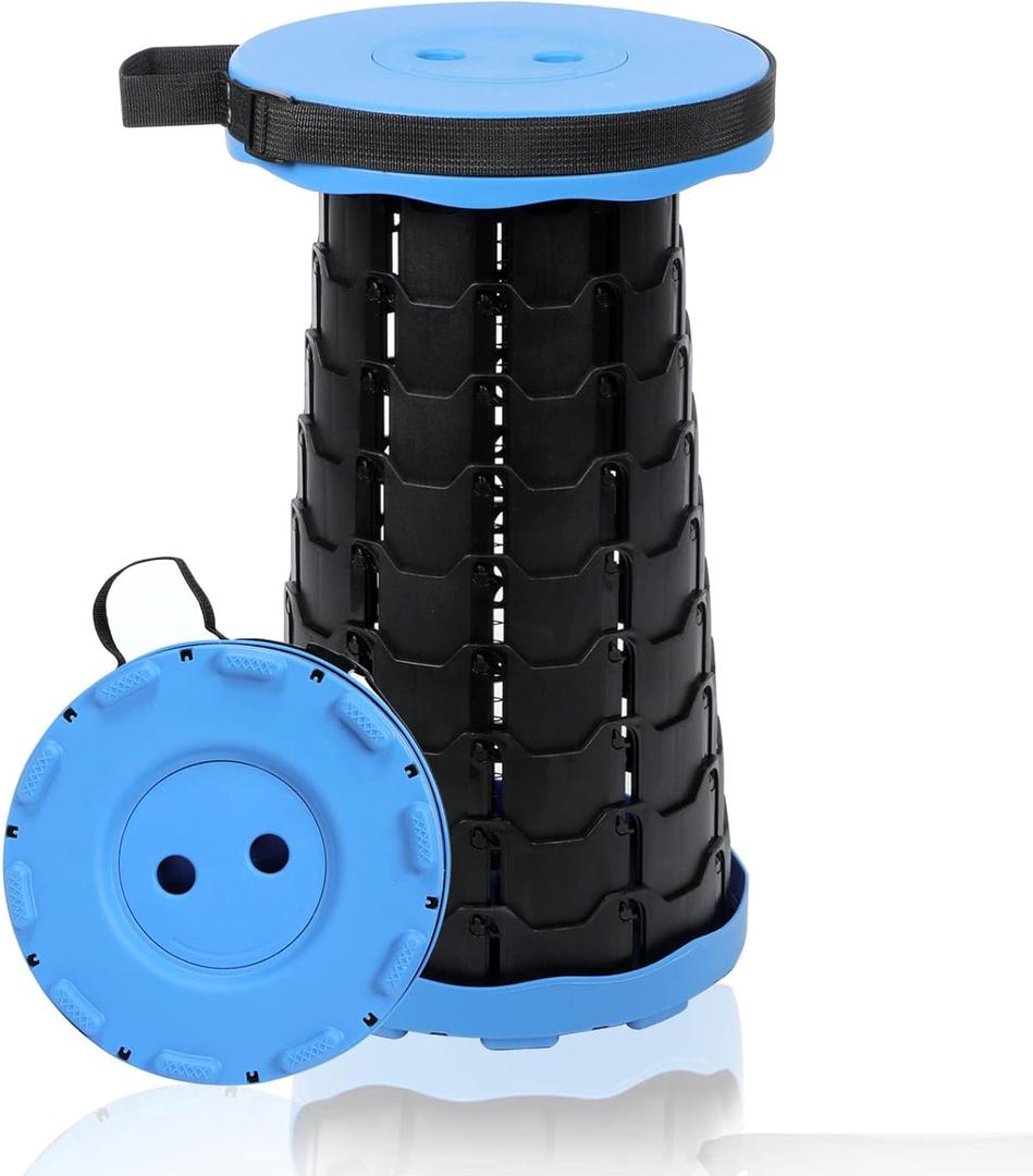 Foldable Telescoping Stool Portable, Retractable Stool for Adults, Upgraded Collapsible Folding Seats with Load Capacity 550lbs, Camping Stools for Adults (Blue)