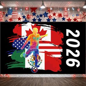 2026 Soccer Party Banner, US Mexico Canada Tournament Backdrop, 71x43in