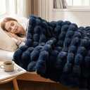 DREAMNINE Soft Faux Bubble Rabbit Fur Blanket Queen Size, Thick Cozy Decorative Warm Fuzzy Fur Blanket for Bed Couch Sofa Chair Bedroom Living Room Dorm Gift, 80 * 90 Inches, Navy Blue