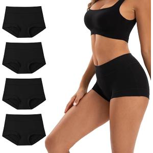 INNERSY Women's Cotton Boyshorts Underwear Soft Moisture Wicking Boxer Briefs 4-Pack(Black, Medium)