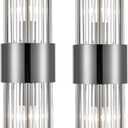 2-Light Modern Wall Sconce Titanium Black Metal with Clear Class Crystal Vanity Wall Sconce Lighting for Bedroom Living Room Bathroom Light Fixtures Set of 2