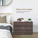 Cat Litter Box Enclosure with Litter Trapping Mat; Handwoven Plastic Rattan Kitten House; No Installation Hidden Cat Washroom; Pet Crate for Balcony,Bedroom,Living Room, 18.2"D x 30.3"W x 20.5"H