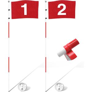 KINGTOP Golf Flagstick 6ft, Portable Five-Section Design for Backyard Practice Putting Green, Driving Range Golf Pin Flag Hole Cup Set, Gift Idea (Basic- Red- 2 Pack)