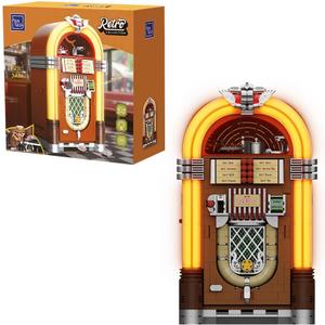 PANTASY Retro Jukebox Building Kit with Coin & Sound Function, Mechanical Music Box Model with Acrylic Records, Recording Studio & Minifigure, Collectible Construction Toy Gift for Adults and Teens