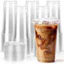 100 Pack 20 oz Clear Plastic Cups with Sip Lids, BPA Free Food Safe Disposable Iced Coffee Cups, Sturdy to Go Cups for Smoothies Cold Drinks Party