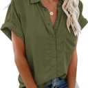 POKWAI Womens Casual Short Sleeve Button Down Shirts Summer Top Blouses with Pocketsn 2 XL
