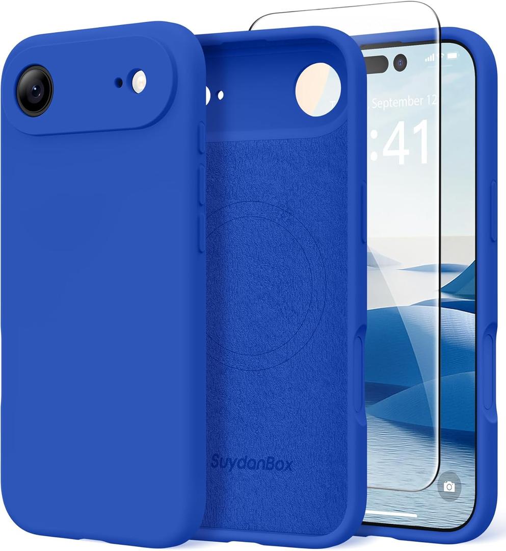 Magnetic for iPhone Air Case, Compatible with MagSafe, [Full Camera Protection][Screen Protector] Silicone Shockproof Protective Phone Case for iPhone 17 Air 6.5", Klein Blue
