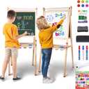 YOHOOLYO Kids Easel Wooden Children Art Easel Paper Roll,Double Sided Magnetic Whiteboard Chalkboard Dry Eraser Adjustable Height for Boys Girls Gifts
