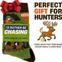 I'D RATHER BE CHASING Funny Mens Socks, Hunting & Fishing Gifts for Men, Fun Hunt Fish Crew Sock, Hunters Fishermen Gift