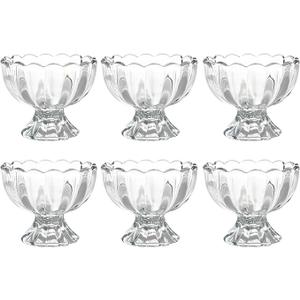 Iced Cream Dessert Bowl，Set of 6，6oz Vintage Glass ware with Heavy Base, Drinking Cup for Sundae, Fruit, Ice Cream, Snack, Condiment (6)