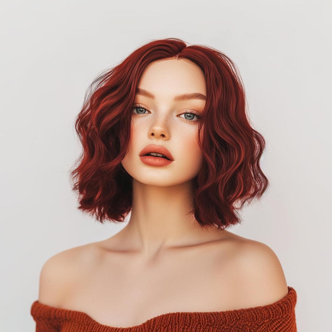 Short Burgundy Wigs for Women Shoulder Length Bob Curly Wavy Middle Part Wine red Wigs Synthetic Wigs Natural Wavy Heat Resistant Hair for Daily Party Use