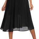 Urban CoCo Women's A Line Elastic Wasit Chiffon Midi Skirt Flare Pleated Skirts with Pockets (Black, S)