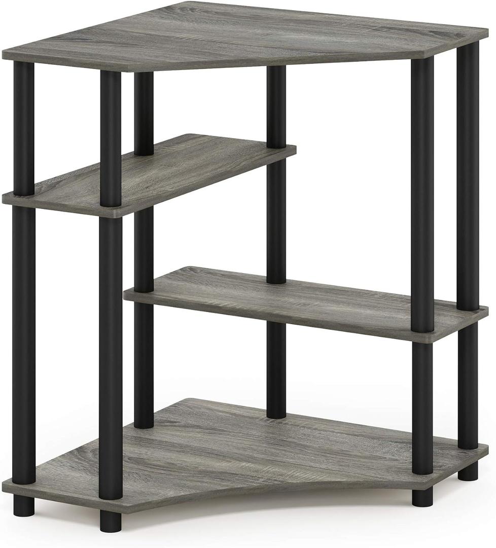FURINNO Turn-N-Tube Space Saving Corner Desk, French Oak Grey/Black (French Oak/Black)