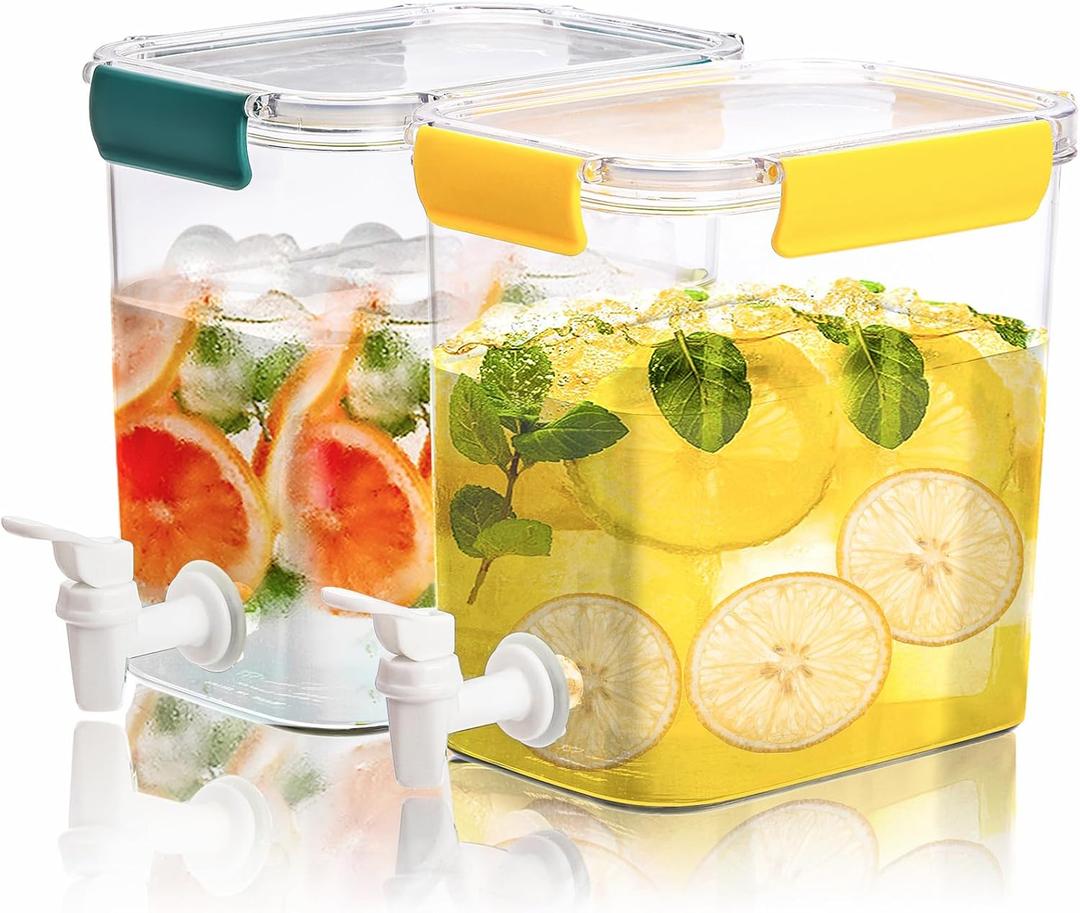 Elsjoy 2 Pack 0.9 Gallon (3.5 L) Plastic Drink Dispenser with Spigot, Fridge Beverage Dispenser Cold Drink Container for Iced Tea, Lemonade, Party, 𝟖" 𝐱 𝟓.𝟓" 𝐱 𝟕.𝟖"