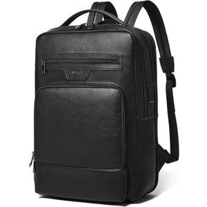 Shrrie Leather Laptop Backpack for Women and Men,28 L Travel Backpack Computer Bag Fits 16 inch Laptop,Expandable Casual Daypack with USB Charging Port for Work Business Weekender College,Black