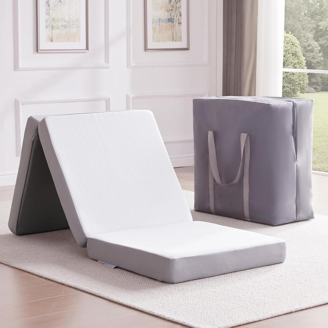 Folding Mattress, Trifold Mattress Twin 4 inch Foldable Mattresses Memory Foam for Travel Camping Floor Guest Bed, Washable Cover with Storage Bag (75"x38"x4") 